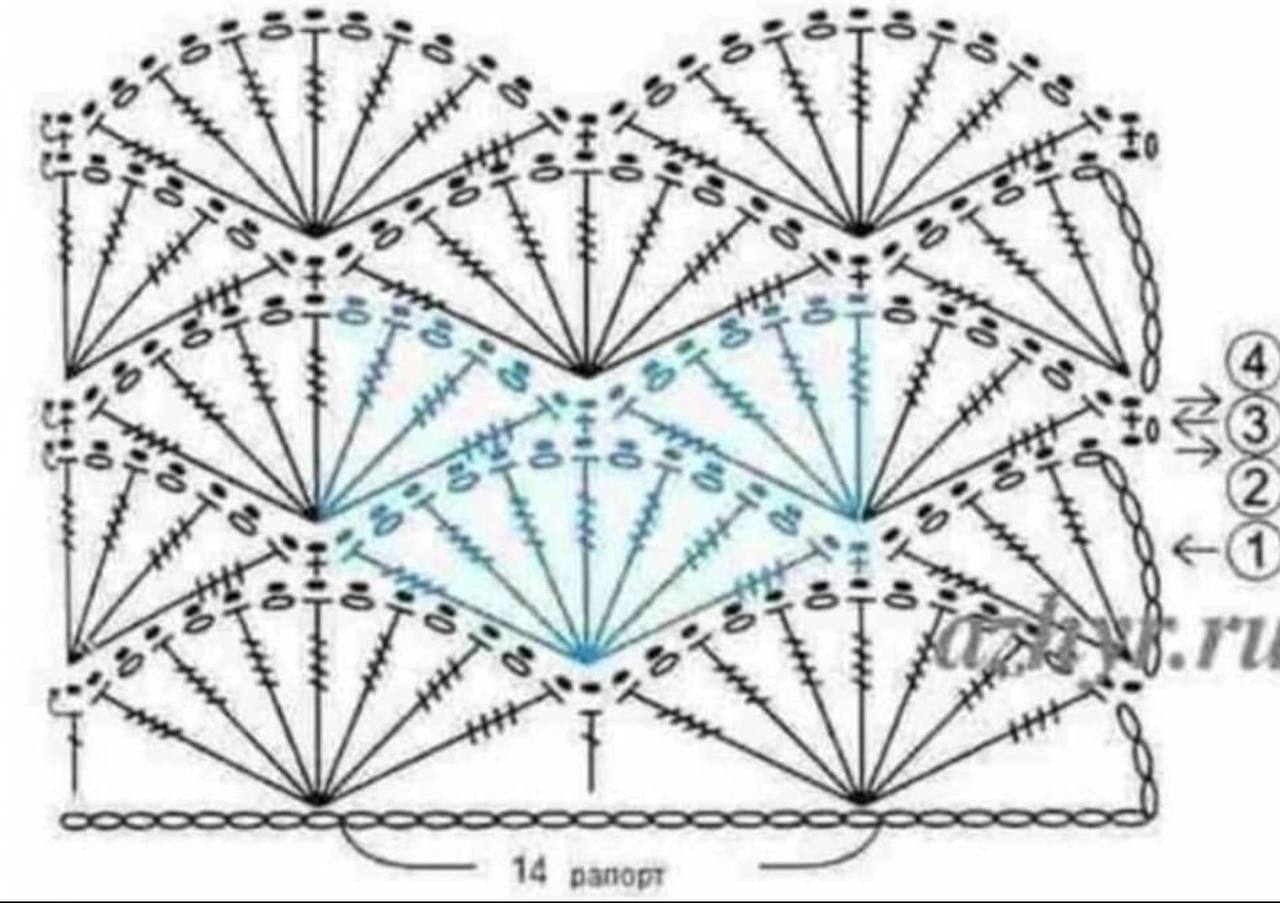 Вязание крючком узор веерочки схема