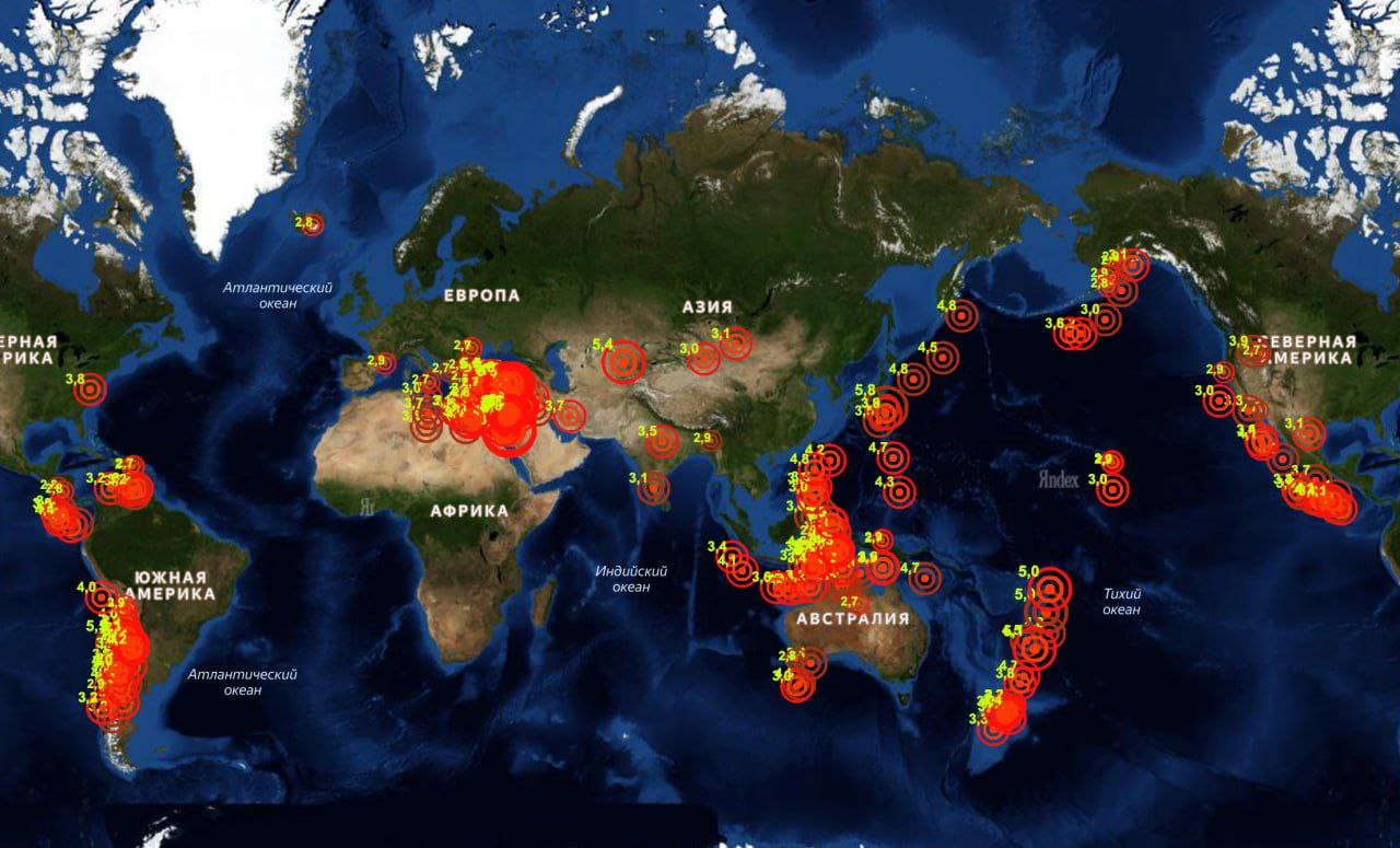Карта землетрясений в мире