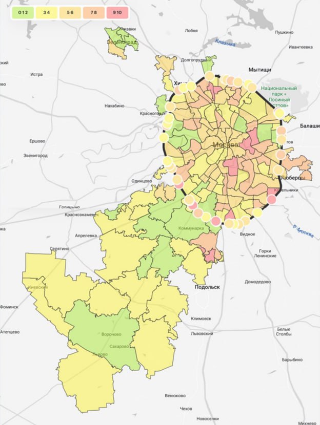 Районы москвы по экологии карта
